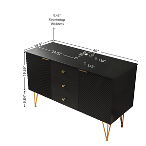 Meuble de salle de bain autoportant GEMA 48 en contreplaqué noir avec 3 tiroirs, 2 portes et dessus en pierre frittée noire - Product Image 3