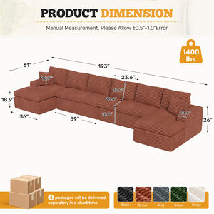 Canapé modulaire en velours côtelé, extensible et convertible, emballé sous vide, 8 places, canapé carré à sièges profonds pour grande famille - Product Image 6