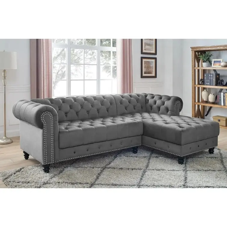 Chesterfield Armleuning Huismeubilair Woonkamer Sofa Mooie Fluwelen Stof Knoop Getuft Ontwerp Gestoffeerde Sofa Set Voor Hotel