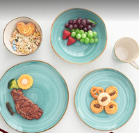 Service de table en céramique et porcelaine 16 pièces, style occidental, pour la restauration à domicile, passe au lave-vaisselle et au micro-ondes, assiettes à glaçure colorée – Offre Spéciale