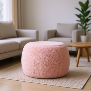 Puf Redondo de Felpa Sintética Rosa DB Jaxx Ellis, Decoración Moderna para Sala de Estar - Product Image 2