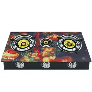 Blue Flame burner design portable gas stove with 3 burners burning on top