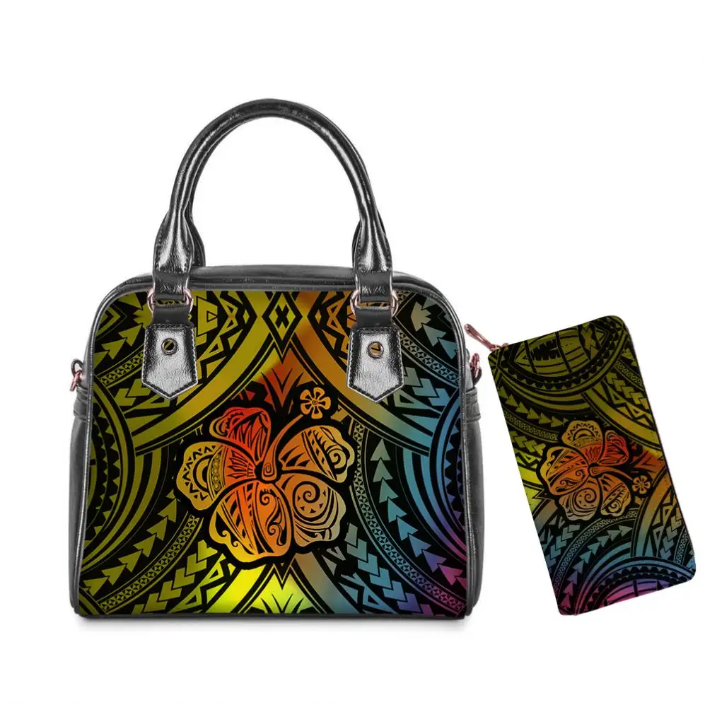 En çok satan polinezya tema moda çanta bayan kadınlar için omuz çantaları çiçek deri Tote çanta lüks özel çanta