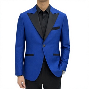 Veste de smoking bleu roi pour homme, simple boutonnage, revers cranté, bordure noire, tenue de cérémonie pour mariage, soirée, bal de promo, banquet - Product Image 6