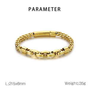 Bracelet <span class=keywords><strong>KALEN</strong></span> en acier inoxydable plaqué or poli, style vintage, chaîne et maillons en chevrons, disponible en plusieurs couleurs, idéal pour un anniversaire - Product Image 1