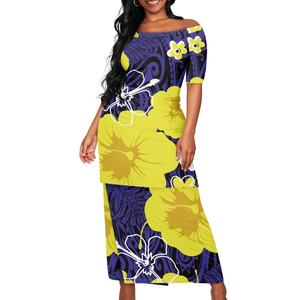 Robe deux pièces élégante île tribale polynésienne pour femmes personnalisé <span class=keywords><strong>tatouage</strong></span> rayé Plumeria imprimé Sexy conception hors épaule - Product Image 2