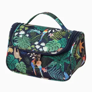Custom floral leaves print travel makeup bag organizer donna sublimazione poliestere spugna wash bag borsa da toilette appesa unica