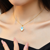 Collier de luxe en gros, en argent 925, opale synthétique 6A, zircons, plaqué or 18 carats et rhodium, pendentif, fournisseur de bijoux pour femmes