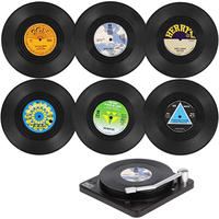 Lot de 6 sous-verres de musique pour boissons avec support de lecteur en vinyle rétro disque d'enregistrement sous-verre tasse tapis créatif