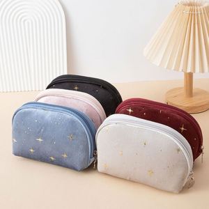 Large Capacity Geometric Velvet Cosmetic <b>Bag</b> with Zipper Closure Simple Portable Storage for Ladies - Product Image 3