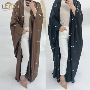 Loriya Abaya 2024 Islamic Clothing Satin Open Abaya Cardigan Embroidery Moons And Stars Dubai Abaya Women Muslim Dress