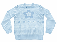 Pull en acrylique tricoté anti-boulochage bleu clair à motif de dessin animé, col rond, style 'Ugly Christmas' pour femmes et hommes