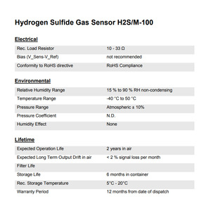 Sensor de Gas de Sulfuro de Hidrógeno H2S/M-100, 0-100 ppm, Electroquímico, para Detectores Portátiles - Product Image 2