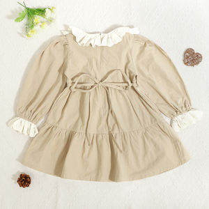 100% cotone tessuto autunno carino neonate vestito manica a sbuffo morbido con volant volant abbigliamento in mussola per ragazza - Product Image 4