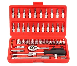 46 Peça Auto Repair Tool Set Soquete Ferramenta com Ratchet Wrench Bit Combinação Tool Set Auto Peças