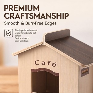 Casa de Madera para Hámster, 14x11.3x16cm, Diseño sin Fondo, Transpirable, Interior/Exterior, Forma de Cafetería para Mascotas Pequeñas - Product Image 2
