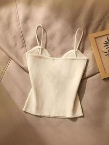 I-0418 Casual Flat Knitted Fashion Small Fragrance Sexy Bra Strap Sling Tank Women's <b>Sleeveless</b> Back Short <b>Top</b> - Product Image 4