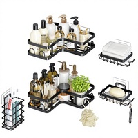 Étagère d'angle triangulaire pour salle de bain, 2 niveaux, revêtement poudré, rangement pour articles de toilette, en fer forgé, sans perçage