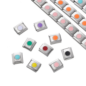 Round Dot Modular Charm Link | 18K PVD Stainless Steel Square Italian <b>Bracelet</b> <b>Bead</b> for DIY Jewelry <b>Making</b> Accessories - Product Image 1