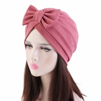 Turbante con lazo de Color liso bohemio para mujer, turbante étnico anudado para la cabeza, gorrito musulmán elástico para quimio