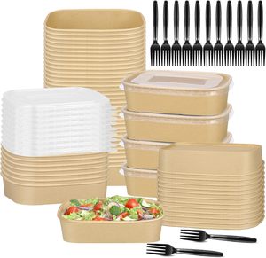 Caja de Comida Rectangular Desechable y Reciclable de 650 ml, Fabricada en Cartón Kraft, con Tapa de Plástico Apta para Calentar, Precio al por Mayor para Uso Doméstico y de Oficina - Product Image 1