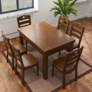 Dazhang Jiaju Solid Wood <b>Dining</b> <b>Table</b> And Chair Set 6 Piece Rectangular Modern Minimalist Style For <b>Dining</b> Room - Product Image 3