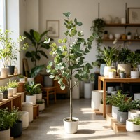 Tanaman Eucalyptus Buatan Grosir dalam Pot Putih Berbintik, Tanaman Hias Palsu untuk Dekorasi Rumah, Kantor, Rak, dan Meja