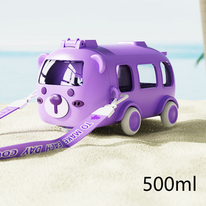 Vendita calda stile auto carino portatile per bere bottiglia di autobus a forma di tazza con paglia tracolla per ragazzi ragazze scuola a casa - Product Image 4