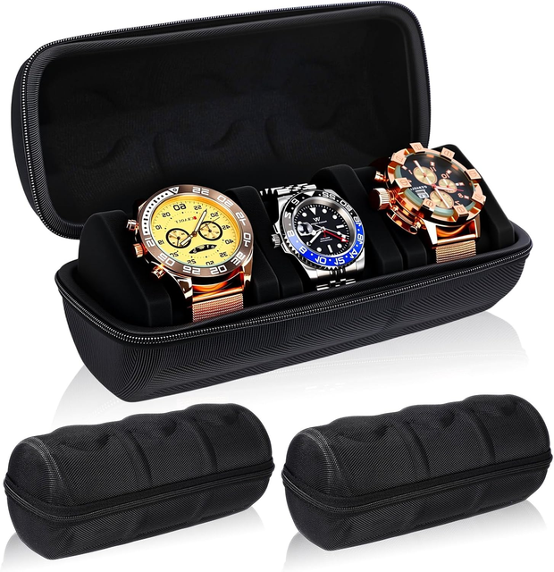 High Quality Custom Lightweight Dustproof 3 Slots Watch Box Organizer Bag with Portable Handle Waterproof Storage Case