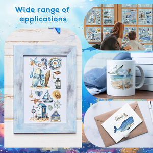 Transferencias al por mayor para manualidades, 16 hojas de calcomanías vintage de acuarela, diseños de océano azul, pegatinas UV DTF - Product Image 4