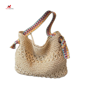 Fashionable Vacation Style Paper Woven Women's Tote <b>Bag</b> Large Capacity Casual Seaside <b>Beach</b> <b>Zipper</b> Closure RTS Bulk Mixed Order - Product Image 1
