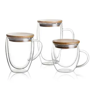 Glass Mugs Double Wall Glass 250ML 350ML 450ML Mug Double layer Glass Coffee Cup with lid