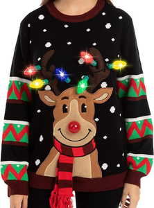 Ugly <strong>Men</strong> Knitted <strong>Jumper</strong> <strong>Cheap</strong> Price Funny Unisex <strong>Christmas</strong> Sweater Red Color with Customized Patches with Garlands - Product Image 3