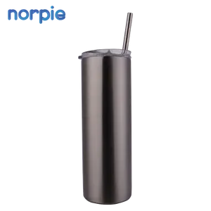 Toptan 600ml beyaz/gümüş çift duvarlı paslanmaz çelik boş 20oz Metal saman ile süblimasyon düz sıska Tumbler