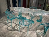 Table basse en résine transparente à texture d'ondulation d'eau personnalisée, aspect glace, grande dalle artistique en époxy pour villa de luxe