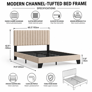 Letto Moderno Imbottito con Testiera Trapuntata <span class=keywords><strong>a</strong></span> Canali, Base <span class=keywords><strong>a</strong></span> <span class=keywords><strong>Doghe</strong></span> in Metallo e <span class=keywords><strong>Gambe</strong></span> Rialzate <span class=keywords><strong>per</strong></span> Arredamento Camera da Letto Contemporanea - Product Image 3