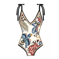 2023 nouveau dos nu femmes maillot de bain imprimé fleuri et Animal maillot de bain une pièce avec sarong