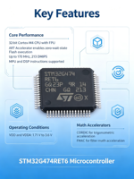 STM32G474RET6 MCU ARM Cortex-M4 de 32 bits con FPU, 170 MHz 213 DMIPS, aceleradores de hardware CORDIC y FMAC, 1.71V-3.6V, paquete LQFP-64
