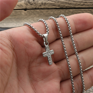 <b>Cross</b> Pendant Necklace Stainless Steel Pave Setting Crystal Charm For Men Women Gift Jewelry Fashion - Product Image 4