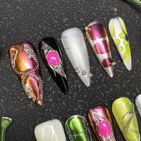 Nouveaux Ongles Press-on Carrés Amande en PMMA Sculptés en Gel 3D avec Motifs Floraux, Faits à la Main, 10 Pièces, Ongles Artificiels de Haute Qualité pour Salon de Manucure