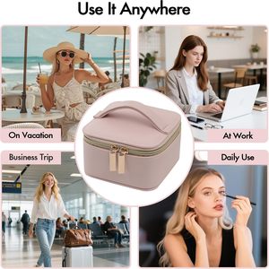 Boîte à bijoux simple et pochette de rangement pour accessoires en cuir PU et velours avec fermeture éclair, sac à bijoux transparent portable et pochette de voyage - Product Image 2