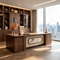 LBZ-315X Nouveau bureau de direction en bois noir et or, style chinois, luxe léger, moderne et minimaliste, structure à tenons et mortaises, avec rangement
