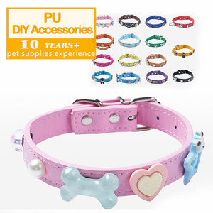 Collar para Mascotas, Collar para Perros y Gatos, Dijes Intercambiables DIY, Hecho a Mano, Ajustable, Cierre de Hebilla de Remache, Cuero PU Personalizable - Product Image 1