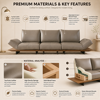 Sofá Esquinero en Forma de L de Cuero Genuino Ecológico Moderno con Base de Plataforma de Madera Rellena de Esponja para Sala de Estar, Apartamento u Hotel