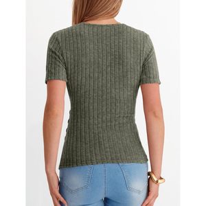 FOXA Suéter informal de punto acanalado con cuello en V y manga corta para mujer, ajuste ceñido, con detalle de botones, para verano - Product Image 6