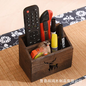 Solid Wood <b>Pen</b> Holder With Deer Design Desktop Storage <b>Box</b> For Remote Control Stationery Makeup Brushes - Product Image 3