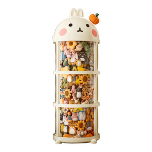 Doll Storage Bucket Round Multi Layer Transparent Rabbit Shape Toy Organizer With Sliding Door Bedroom Use Standing Type - Product Image 3