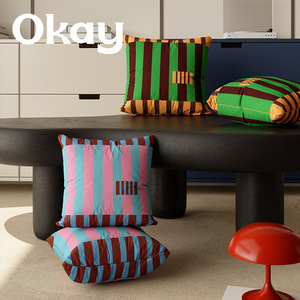 Okay Striped Pillow Cases <b>Square</b> Dutch Velvet Breathable Home Decor Cushions With Inserts - Product Image 5
