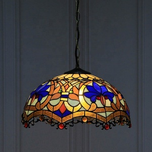 LongHuiJing Tiffany Style Baroque Hanging Lamp Stained Glass 16Inch Handcrafted Lampshade Pendant - Product Image 1