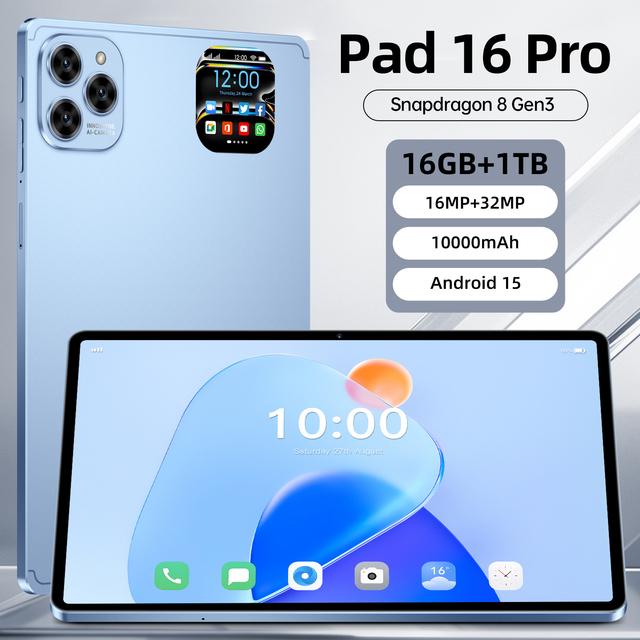 New 10.1" Education Tablet PC Pad 16 Pro 16GB+1TB Octa Core Processor Front Camera Professional Keyboard Android 15 GSM 3G Wi-Fi